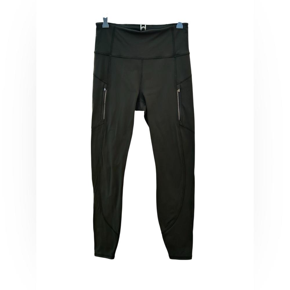 Athleta Dark Olive GreenPerformance Leggings w/ Subtle Seams- side zip pockets